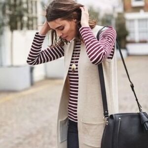 Boden Longline Sleeveless Reversible Wool Blend Cardigan Vest S Cream/Beige NEW